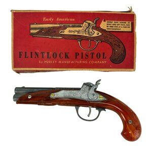 Hubley Early American Vintage Flintlock Pistol Toy Cap Gun with Box